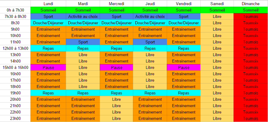 Planning d'entrainement d'un pro gamer