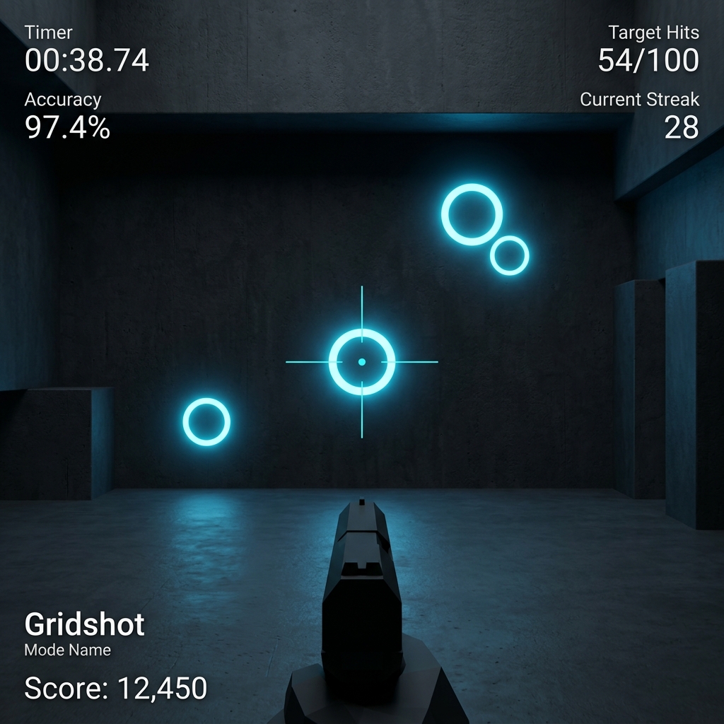 Interface de jeu d entraînement de visée Aimlab avec cibles bleues