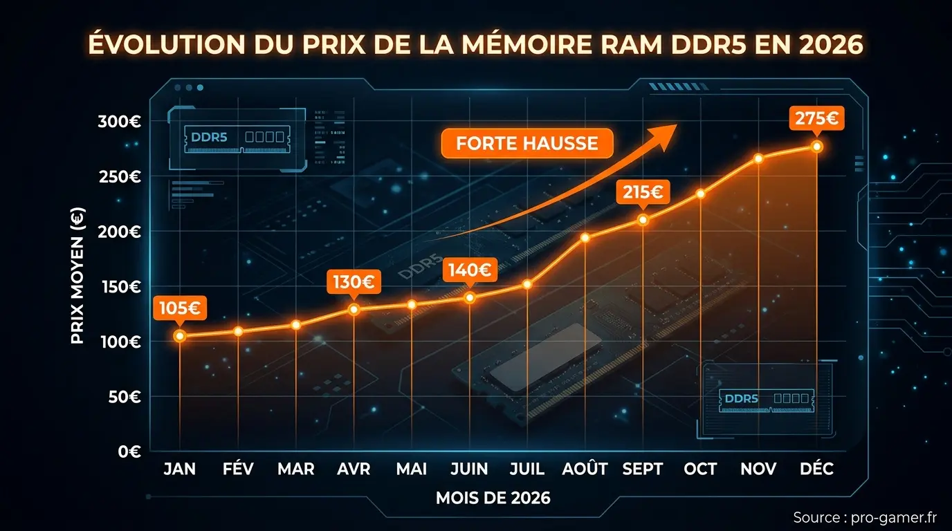 Évolution du Prix de la Mémoire RAM DDR5 en 2026 - Source : pro-gamer.fr