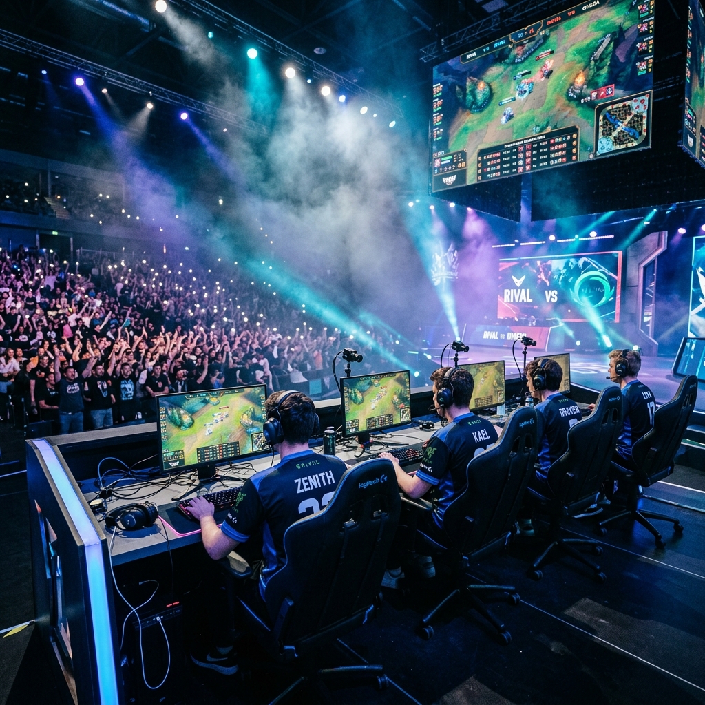 Roster League of Legends de la Karmine Corp sur scène en tournoi pro