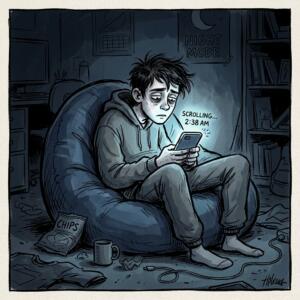 Illustration adolescent fatigué écrans