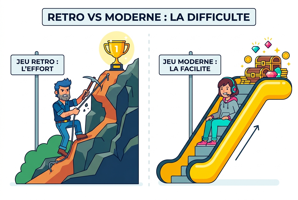 Infographie Retro vs Moderne - L'effort vs la Facilité dans le jeu vidéo
