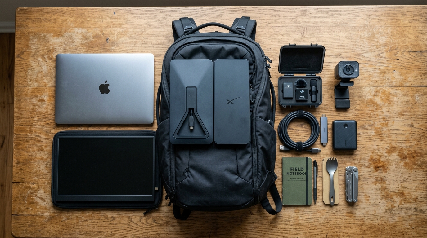 Equipement de stream nomade avec sac a dos portable et antenne Starlink Mini de SpaceX