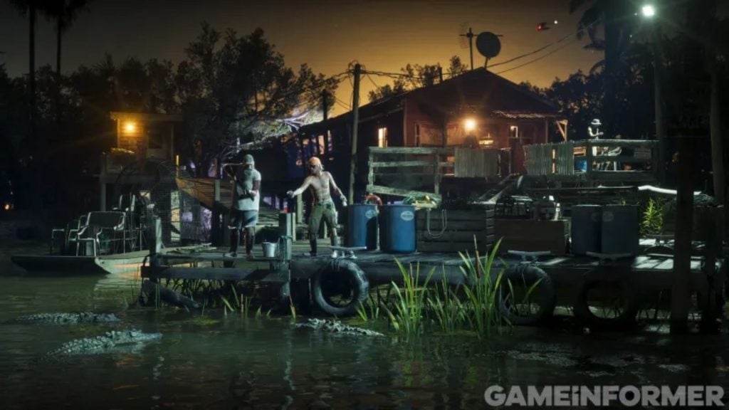 Docks portuaires de Vice City sous un ciel d'orage menaçant dans GTA 6