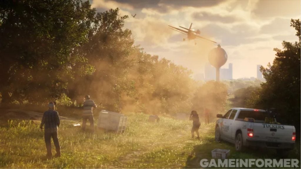 Hydravion survolant les eaux de Leonida sous des nuages volumétriques dans GTA 6