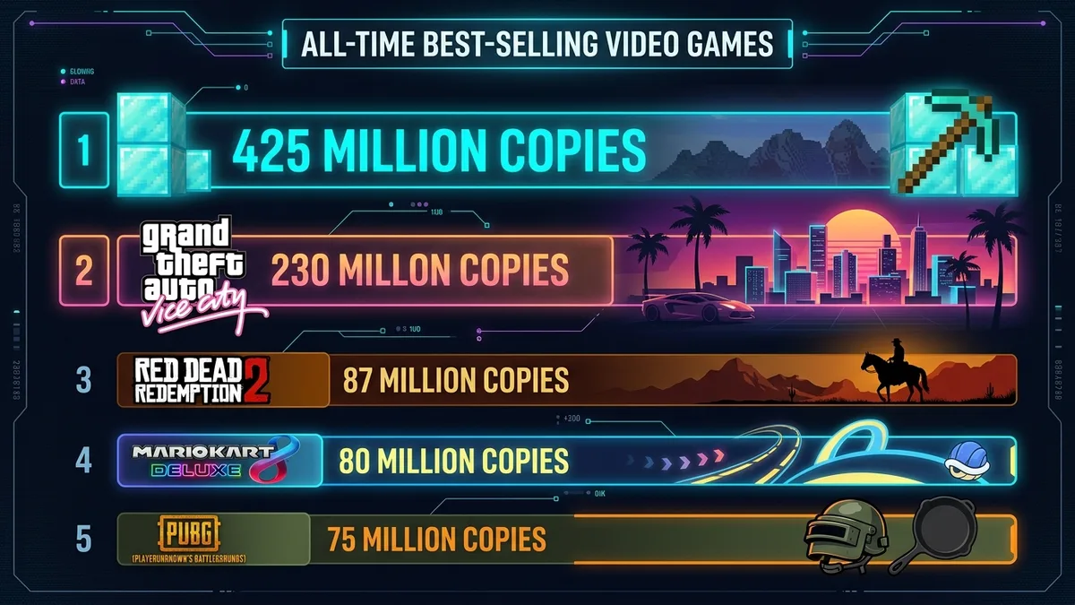 Infographie comparative des records de ventes de l'histoire du jeu vidéo