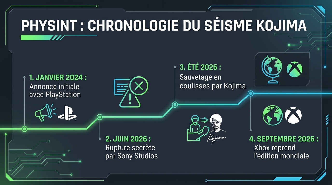 Chronologie seisme PHYSINT Kojima PlayStation Xbox