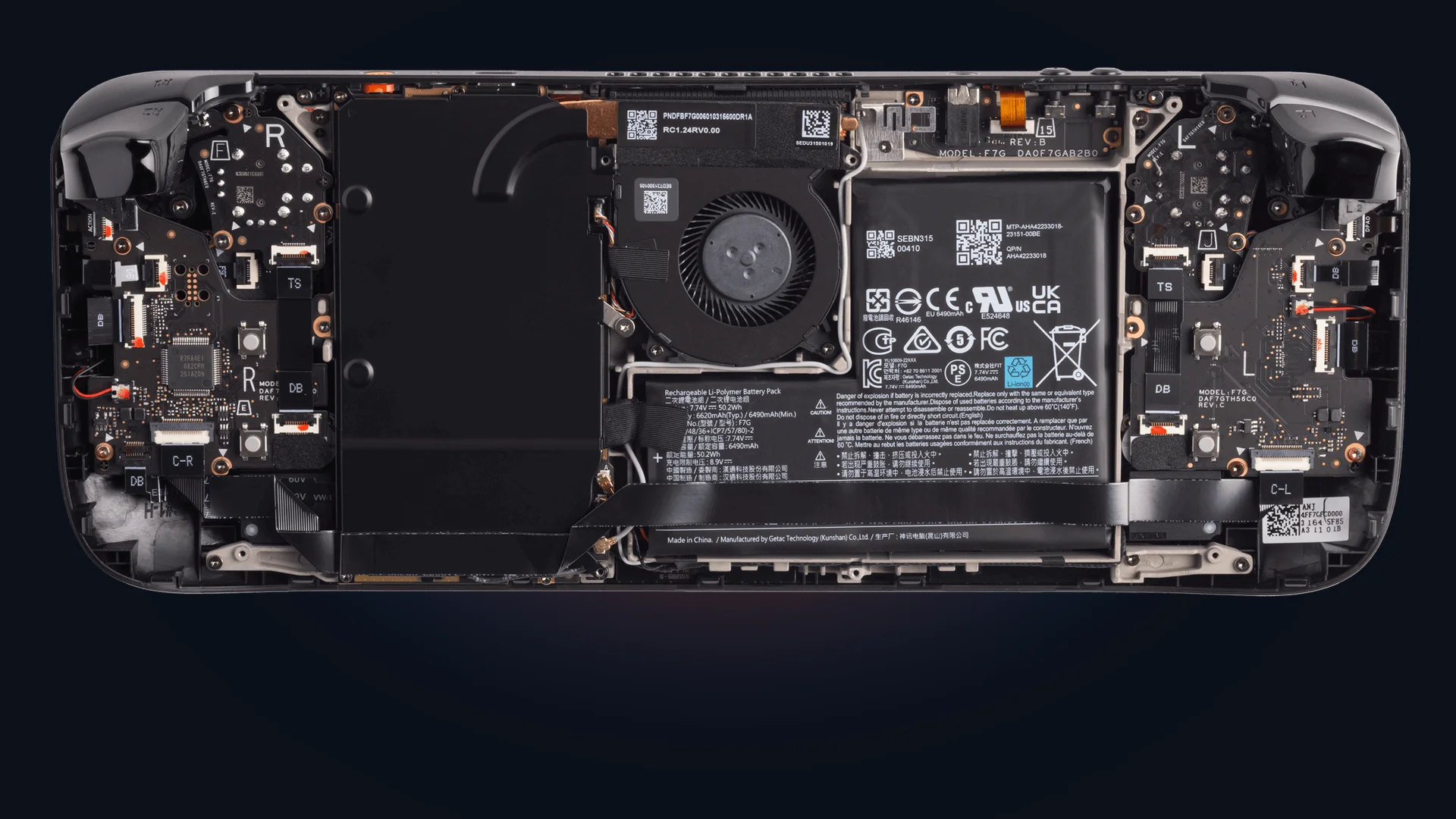 Vue éclatée de l'architecture interne du Steam Deck de Valve avec APU AMD et mémoire LPDDR5
