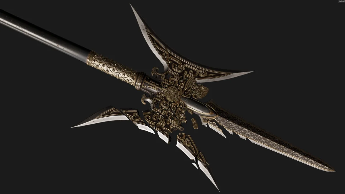 Modèle 3D de la hallebarde ornementée du seigneur de guerre Xiang Yu dans Assassin's Creed Destiny