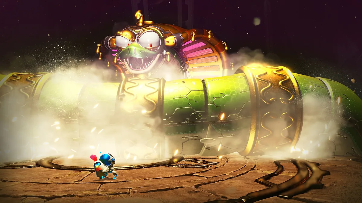 Combat de boss dans Astro Bot sur PS5, un succès commercial porté à 46,6 % par le format physique