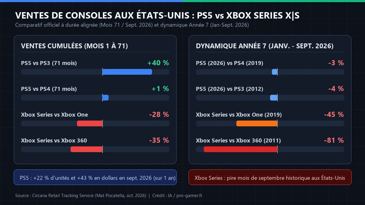 Graphique ventes PS5 vs Xbox Series Circana 71 mois