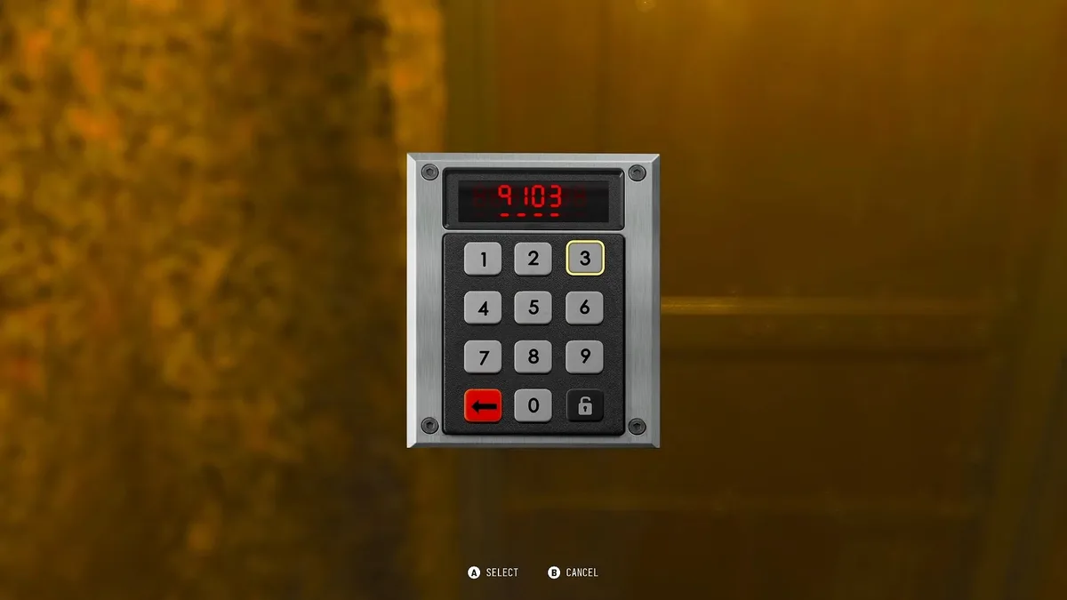 Clavier numérique affichant le code 9103 dans la mission Assassins de Call of Duty Modern Warfare 4