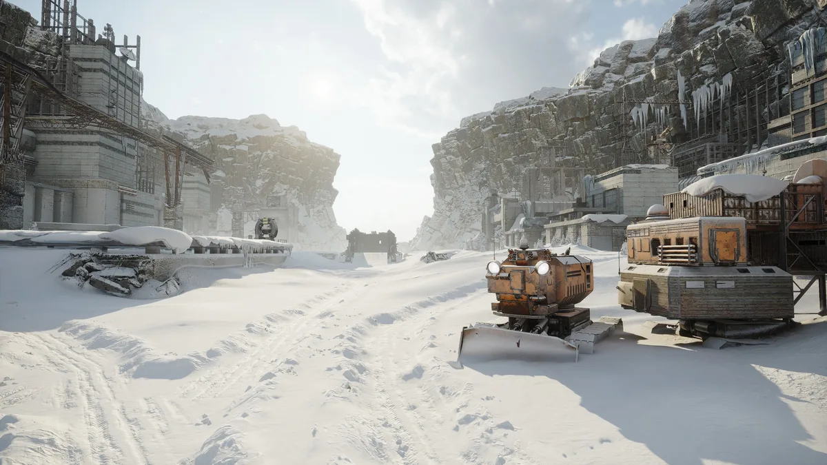 Paysage de la Vallée dans Crossout avec éclairage global, eau physique et végétation interactive