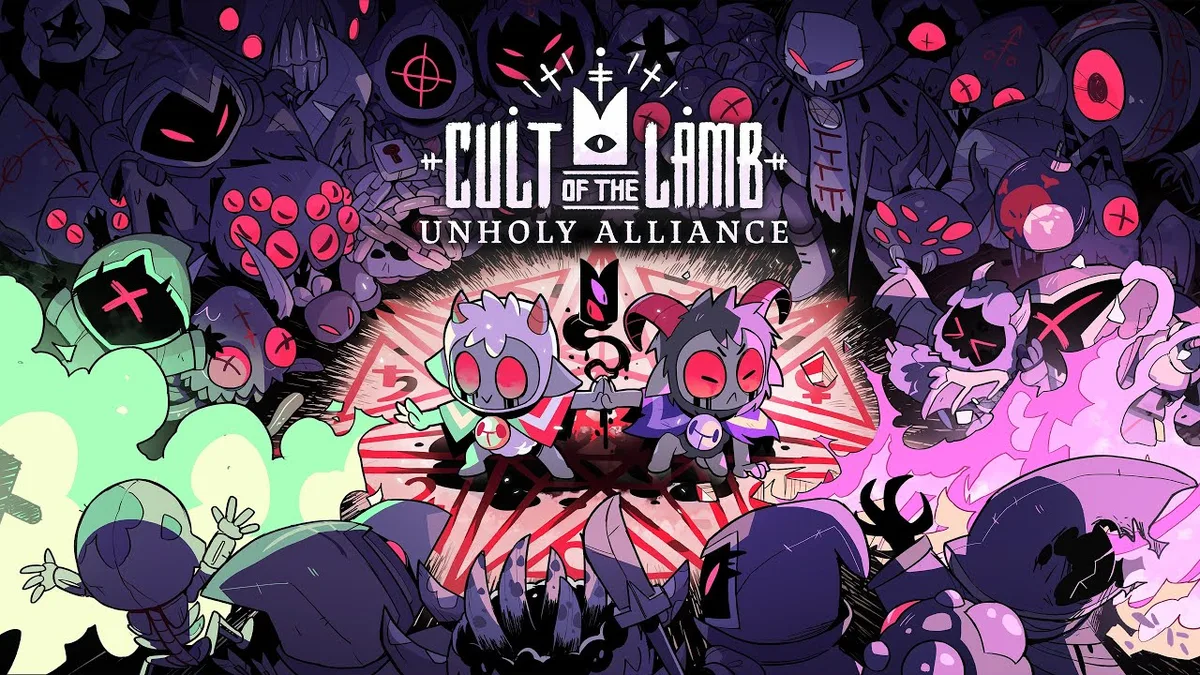 Illustration officielle de Cult of the Lamb par Massive Monster et Devolver Digital pour la mise à niveau gratuite sur Nintendo Switch 2