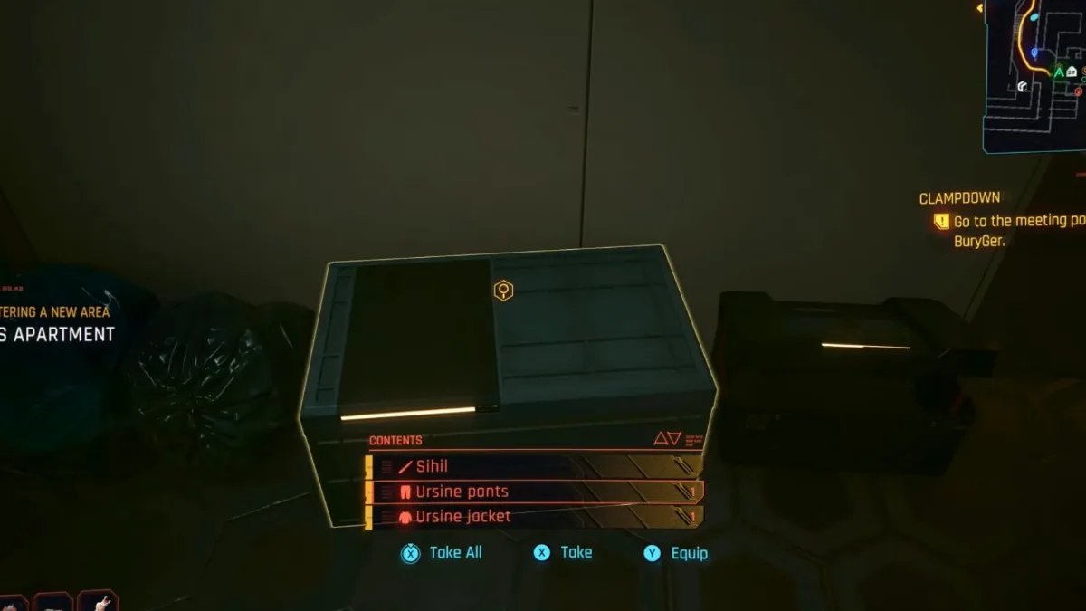 Caisse de livraison d'Ariadne dans l'appartement du Mégabuilding H10 dans Cyberpunk 2077 2.5