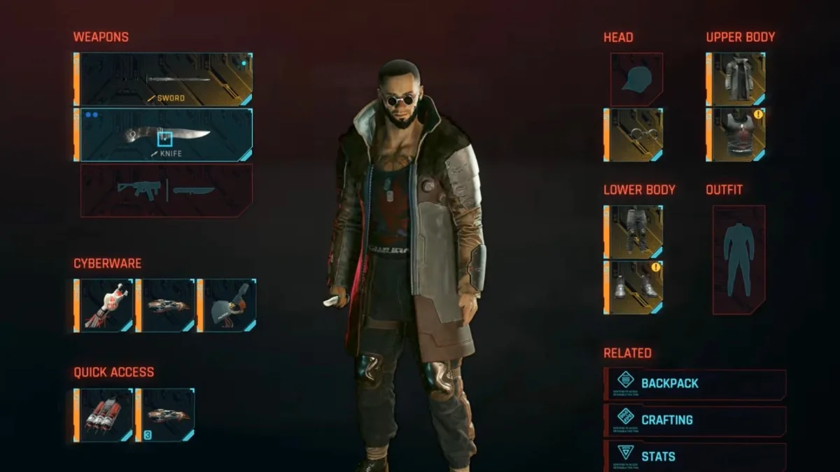 Panoplie complète The Witcher 3 avec le couteau Boar Carver et l'épée Sihil dans Cyberpunk 2077 2.5