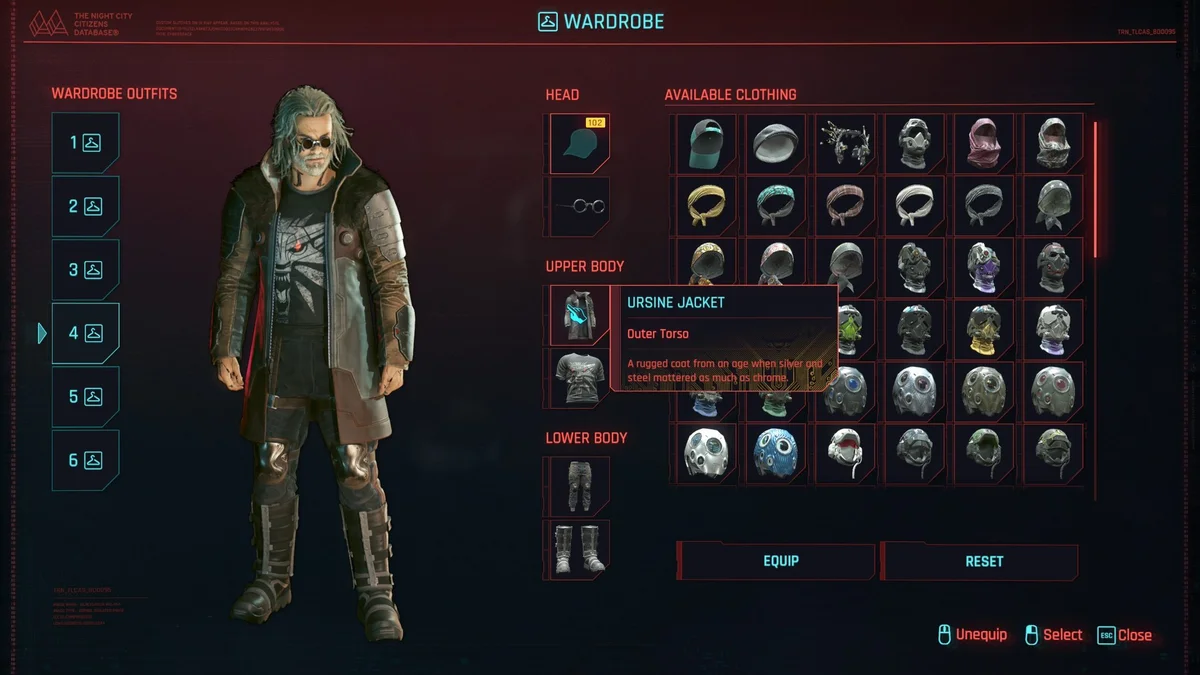 La Veste de l'Ours et le Pantalon de l'Ours dans la garde-robe de Cyberpunk 2077 2.5