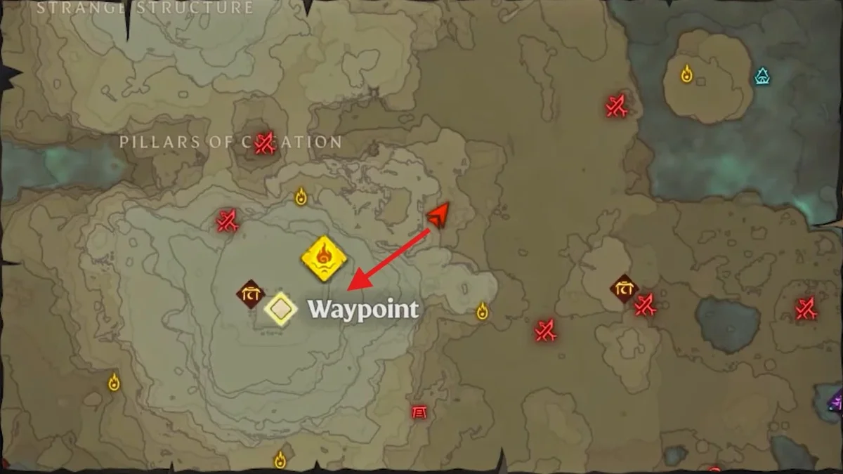 Carte de l'emplacement de la tenue de Papillon Mothling Set au Pilier de la Grotte Vukah dans Enshrouded 1.0