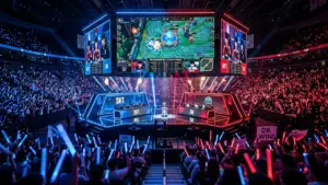 Arène esports de League of Legends lors d une finale mondiale avec T1