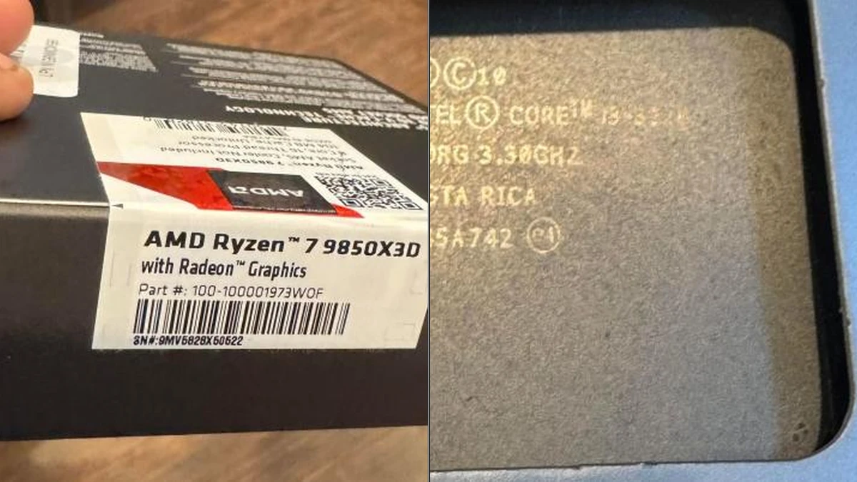 Boite Ryzen 7 9850X3D et Core i3 arnaque Amazon