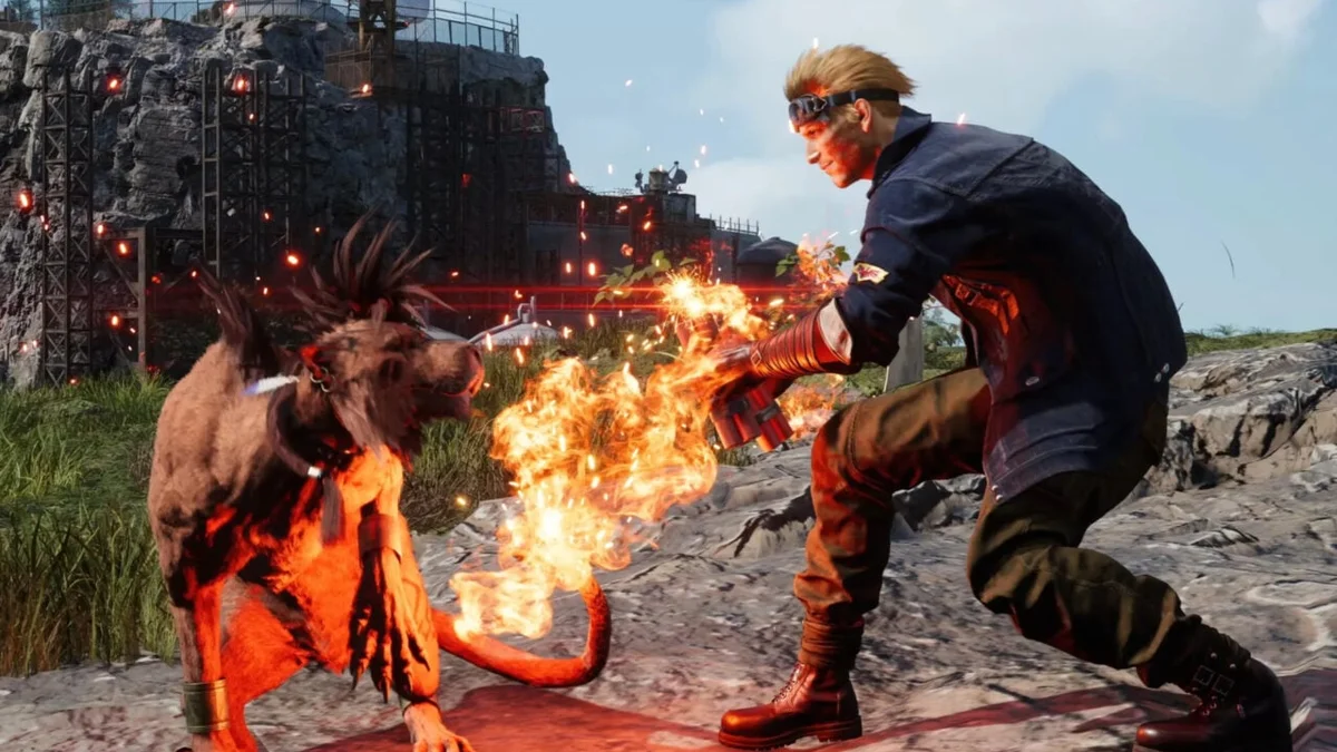 Final Fantasy VII Revelation Cid Highwind et Red XIII gameplay tactique FITS Cid Highwind et Red XIII en plein combat dans Final Fantasy VII Revelation avec le nouveau système tactique FITS