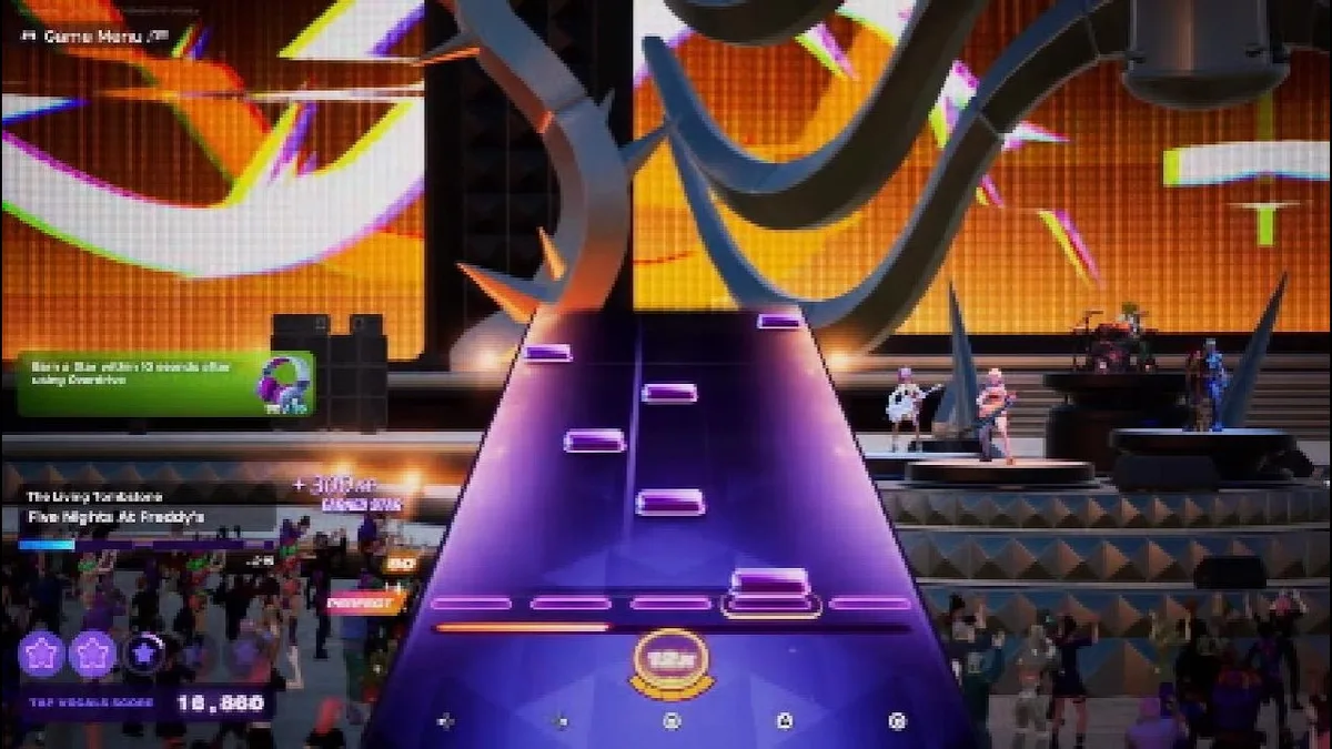 Scène principale de Fortnite Festival avec la partition vocale Five Nights at Freddy's de The Living Tombstone