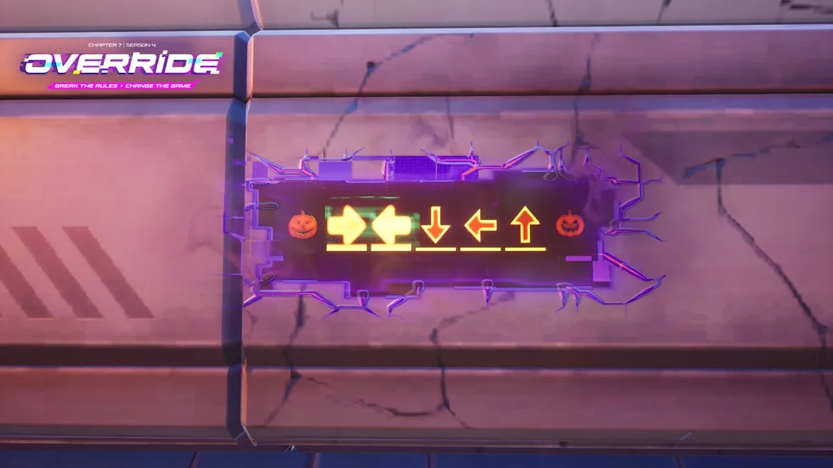 Code de triche mural Trick or Treat avec flèches directionnelles dans Fortnite Chapitre 7 Saison 4 Override