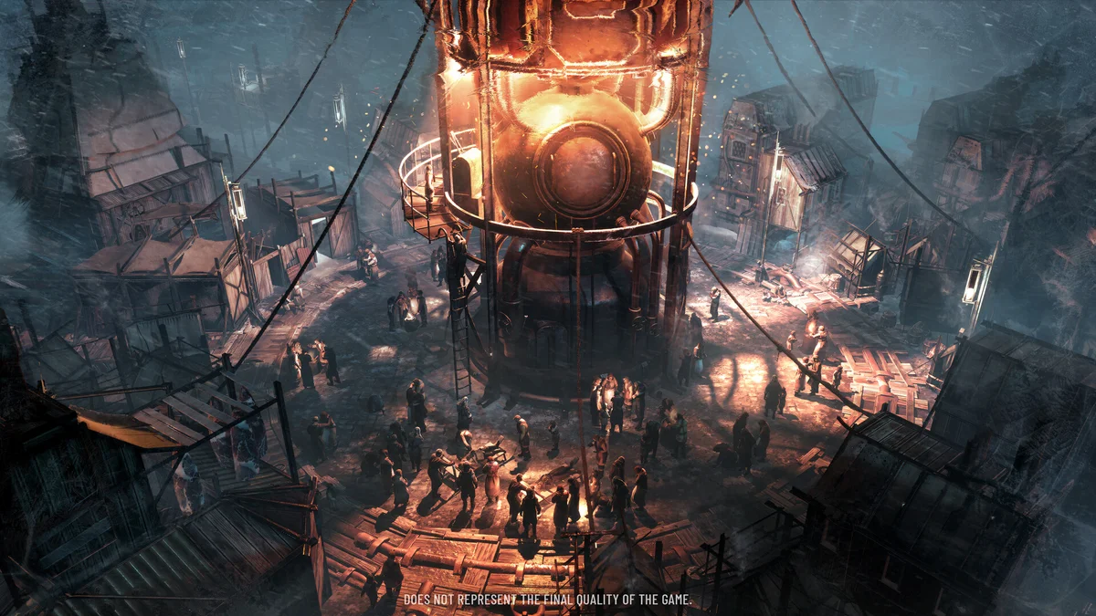Vue de la cité glacée et du Générateur dans Frostpunk sous Unreal Engine 5 par 11 bit studios