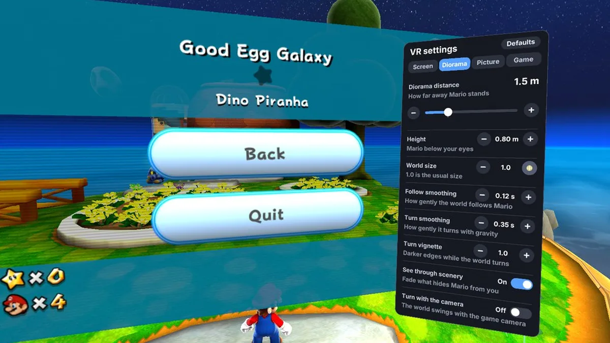 Menu de réglages natifs Good Egg Galaxy dans Galaxy Android v0.0.4a sur smartphone