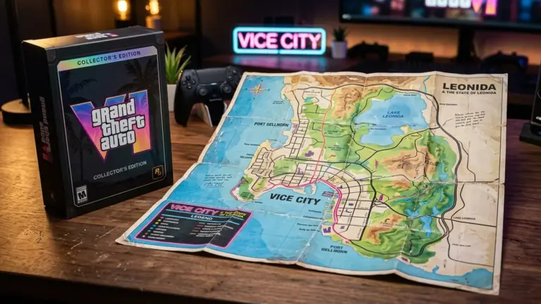 Carte papier collector de Vice City et Leonida dans la boîte physique de GTA 6