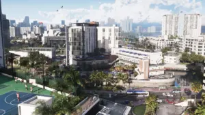 Vue aérienne de Vice City dans l'État de Leonida pour le guide des régions de GTA 6