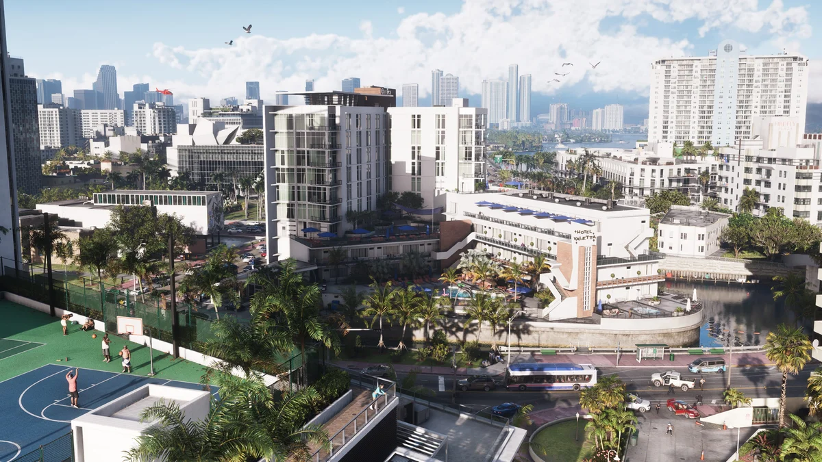 Vue aérienne de Vice City dans l'État de Leonida pour le guide des régions de GTA 6