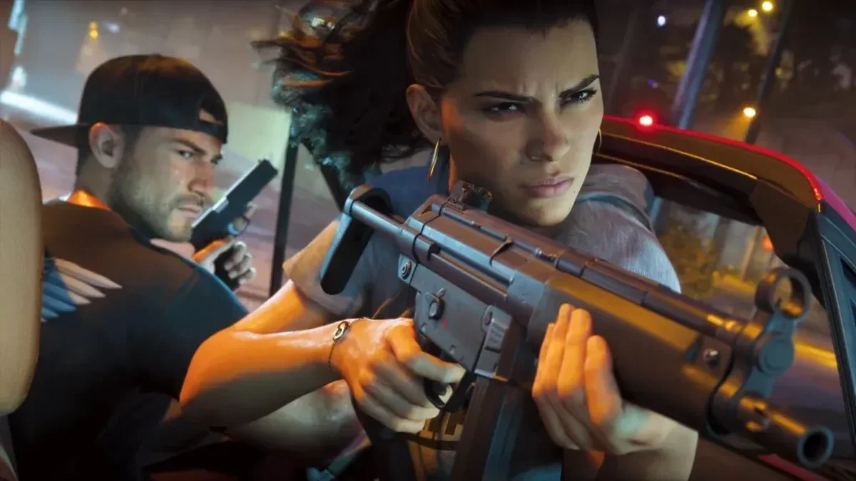 Lucia et Jason en pleine poursuite en voiture dans Grand Theft Auto VI (GTA 6)