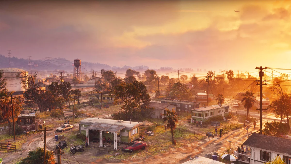 Maisons et quartiers résidentiels de l'État de Leonida au coucher du soleil dans GTA 6