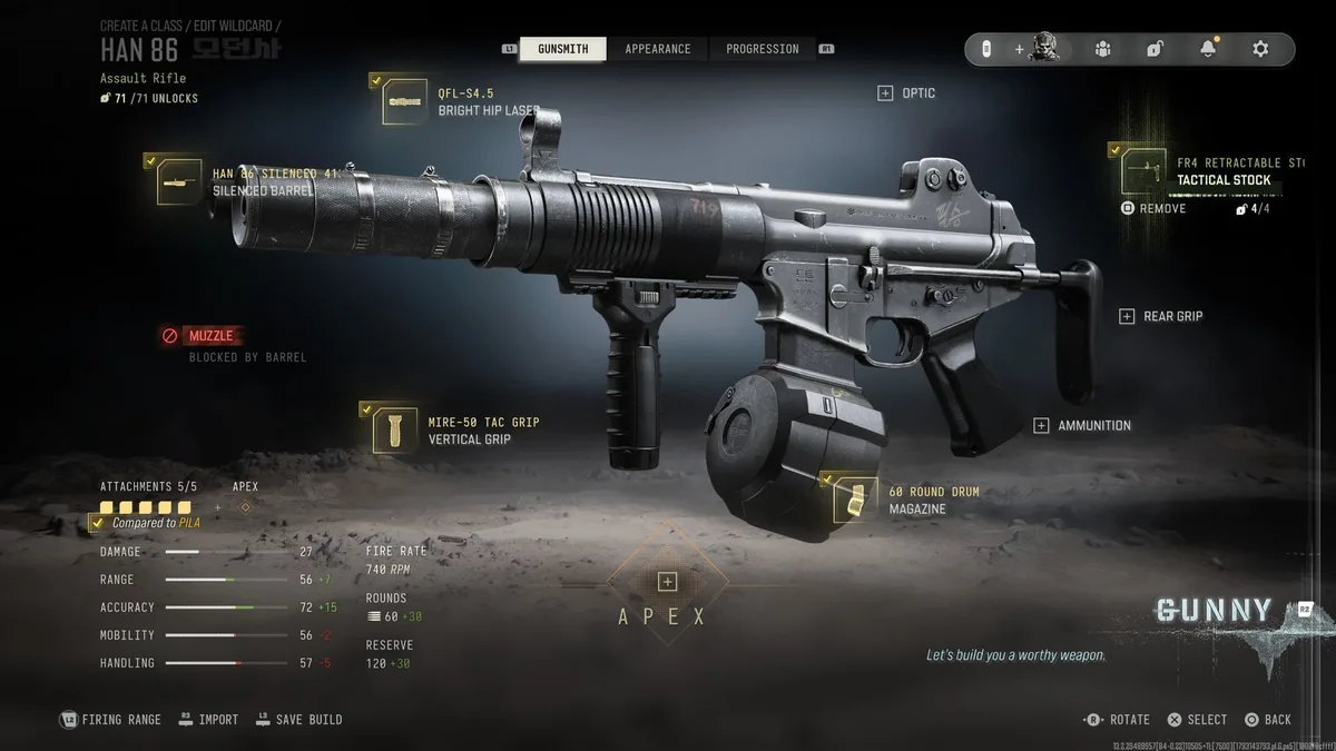 Classe Han 86 Run-and-Gun courte portee avec tambour de 60 balles dans Modern Warfare 4