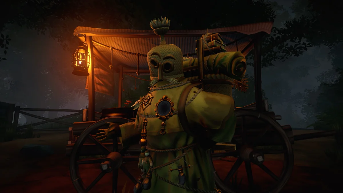 Hunter's Moon PS5 gameplay folk-horror villageois en costume traditionnel