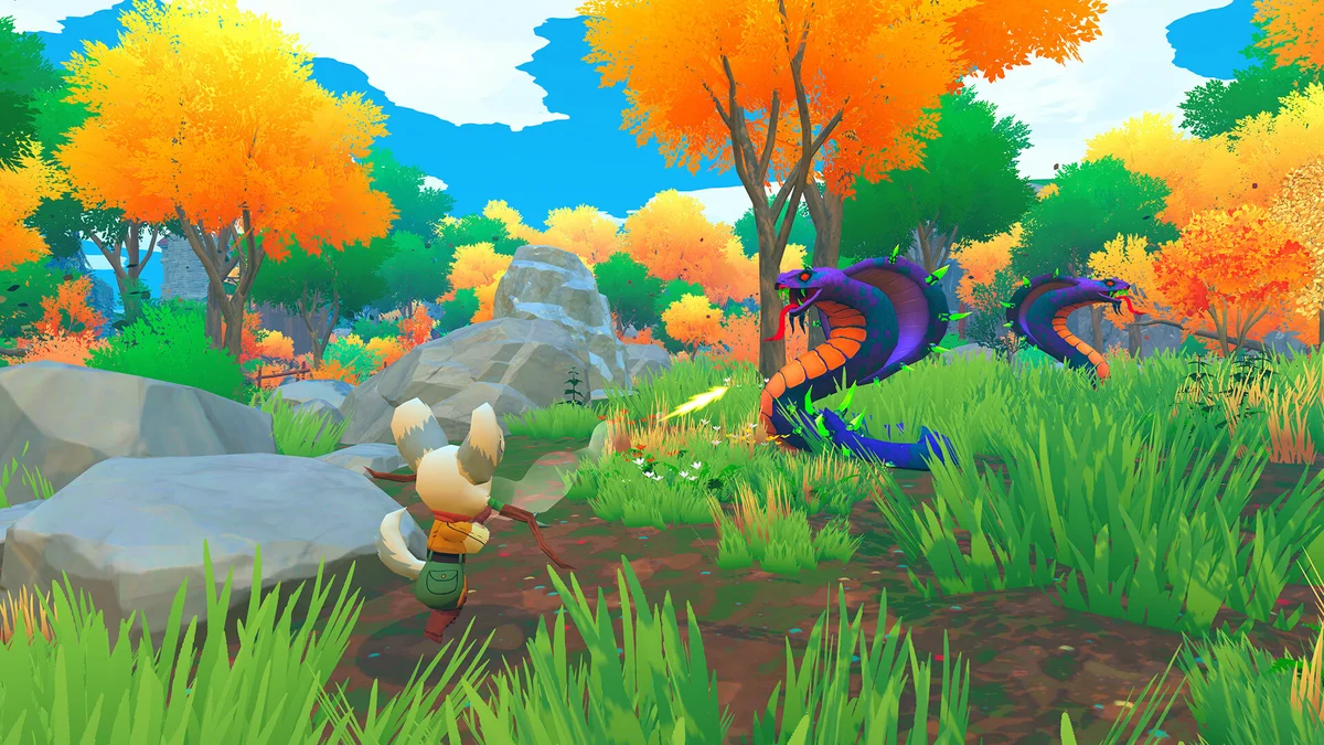 Kitaria Fables 2 gameplay Dusty Tuftkin combat arc péninsule Arkadera