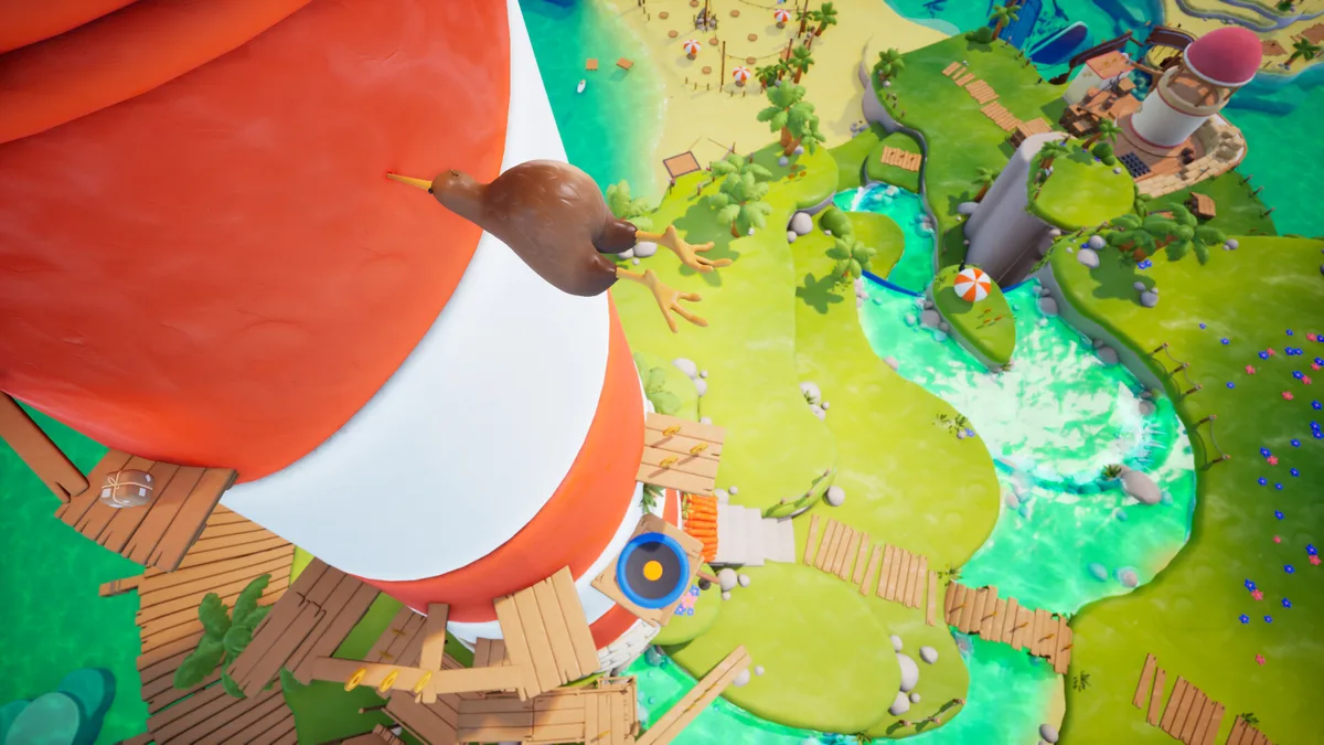 Kiwi Boing gameplay 3D collectathon bec planté dans la paroi du phare AARISE