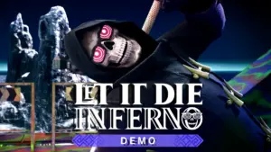 Uncle Death devant le gouffre Hell Gate pour la démo gratuite de LET IT DIE: INFERNO sur PS5 et PC Steam