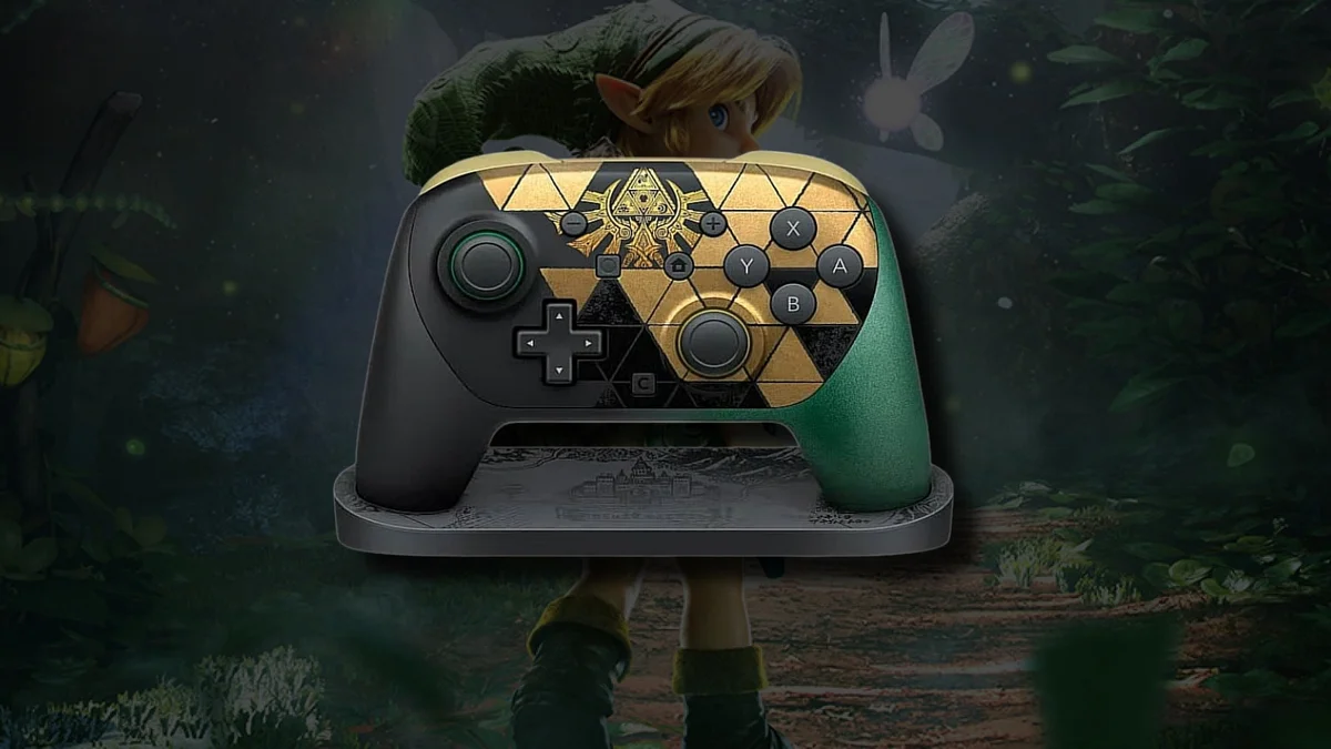 Manette Nintendo Switch 2 Pro The Legend of Zelda Édition 40e anniversaire posée sur son socle Château d'Hyrule