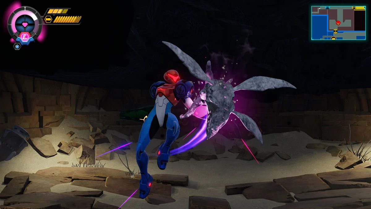 Samus Aran absorbant l’énergie vitale d’une créature ennemie dans Metroid Ravenous sur Nintendo Switch 2