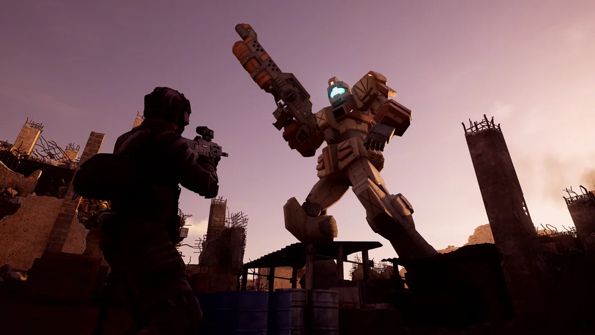 Soldat infanterie face a un Mobile Suit dans Gundam Battle Operation 3