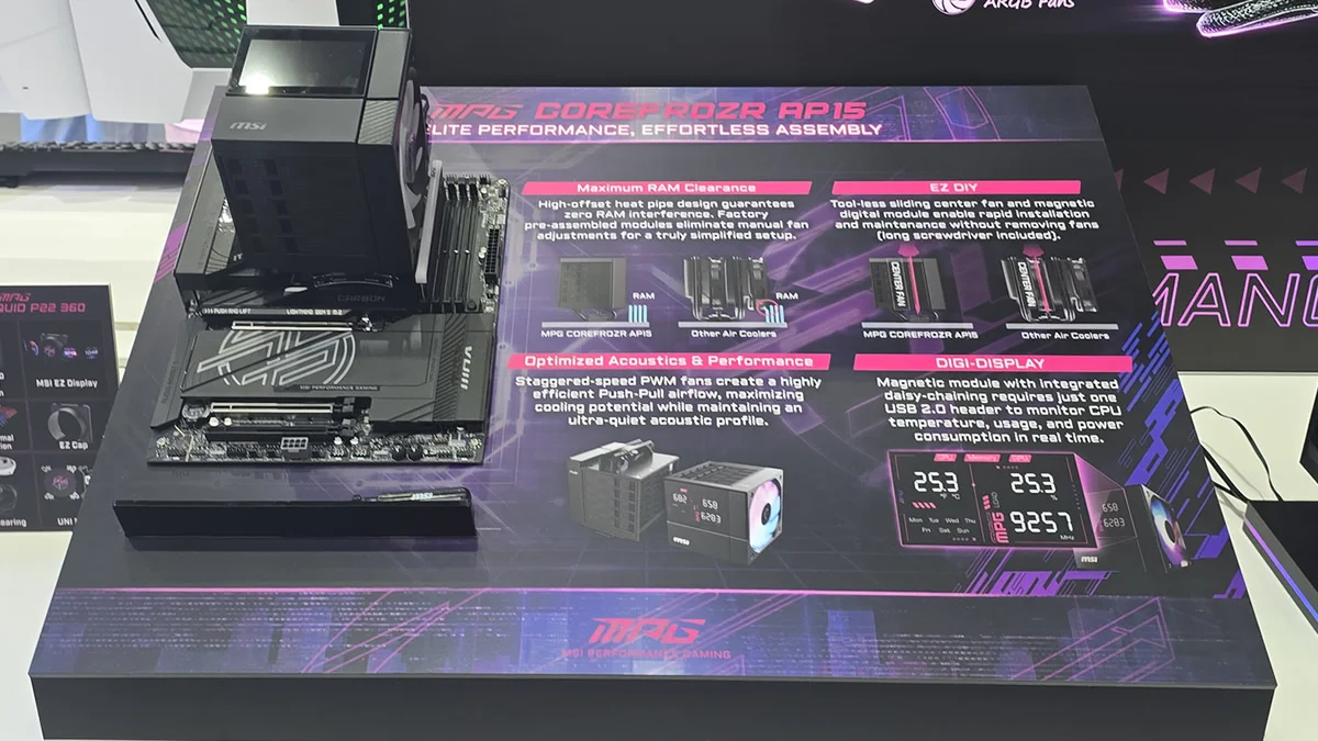 MSI MPG CoreFrozr AP15 ventirad double tour caractéristiques et écran DIGI-DISPLAY