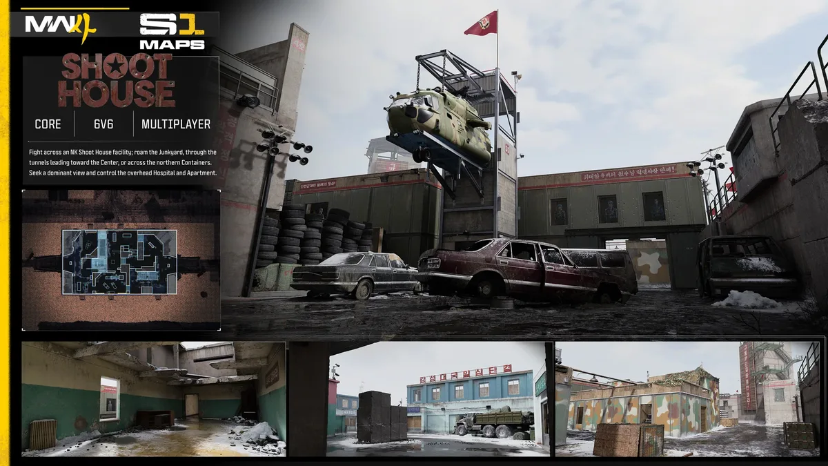 Carte multijoueur 6v6 Shoot House sous la neige en Corée du Nord dans Modern Warfare 4 Saison 1