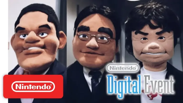 Marionnettes officielles de Reggie Fils-Aimé, Satoru Iwata et Shigeru Miyamoto pour Nintendo Direct