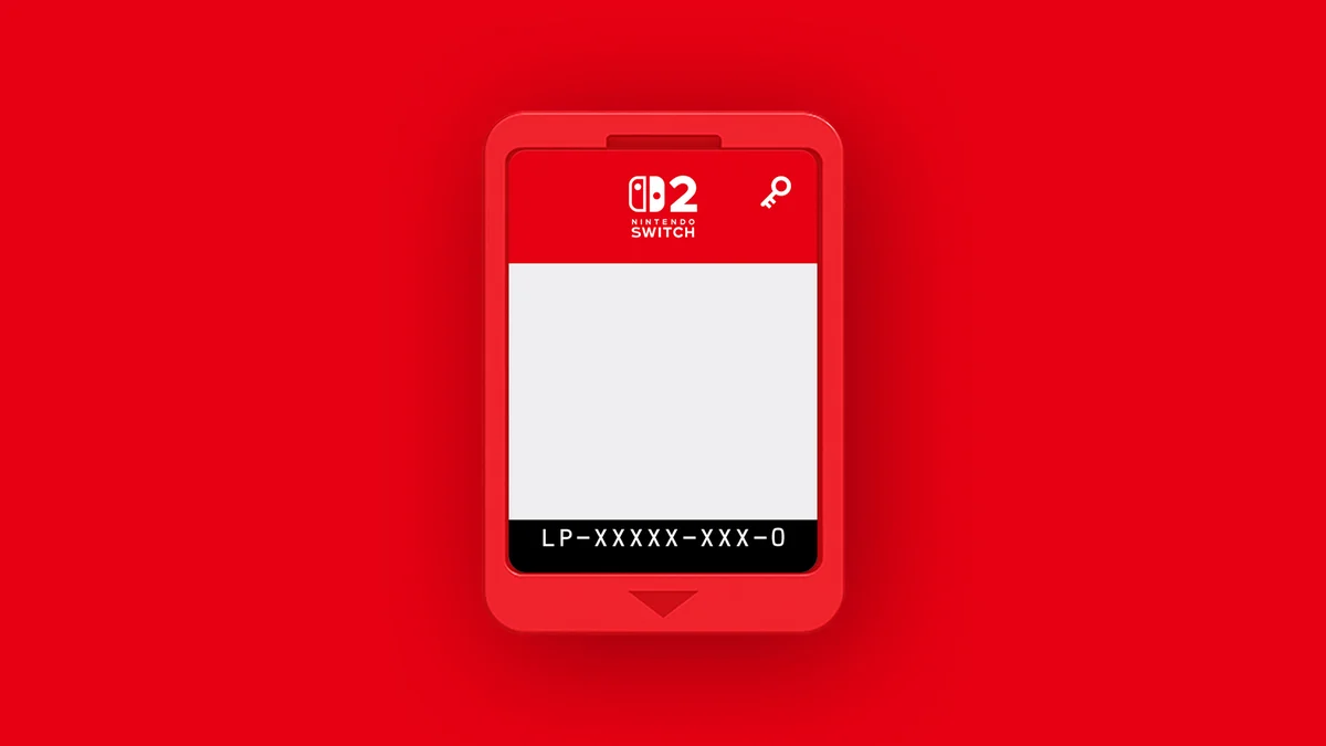 Boîte et carte-clé de jeu Nintendo Switch 2 illustrant la politique de Nintendo sur les réimpressions de cartouches