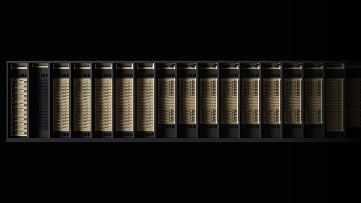 Alignement de racks NVIDIA Vera Rubin NVL72 dotés de 72 GPU Rubin et 20,7 To de mémoire HBM4