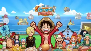 L\u2019\u00e9quipage du Chapeau de Paille en pixel-art dans ONE PIECE: Grand Gourmet de Bandai Namco et Kairosoft