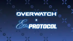 Key Art officiel de la collaboration Overwatch x Stellar Blade EVE Protocol avec Fatale en Eve, D.Va en Lily, Vendetta en Tachy, Soldat : 76 en Adam et Freja en Raven