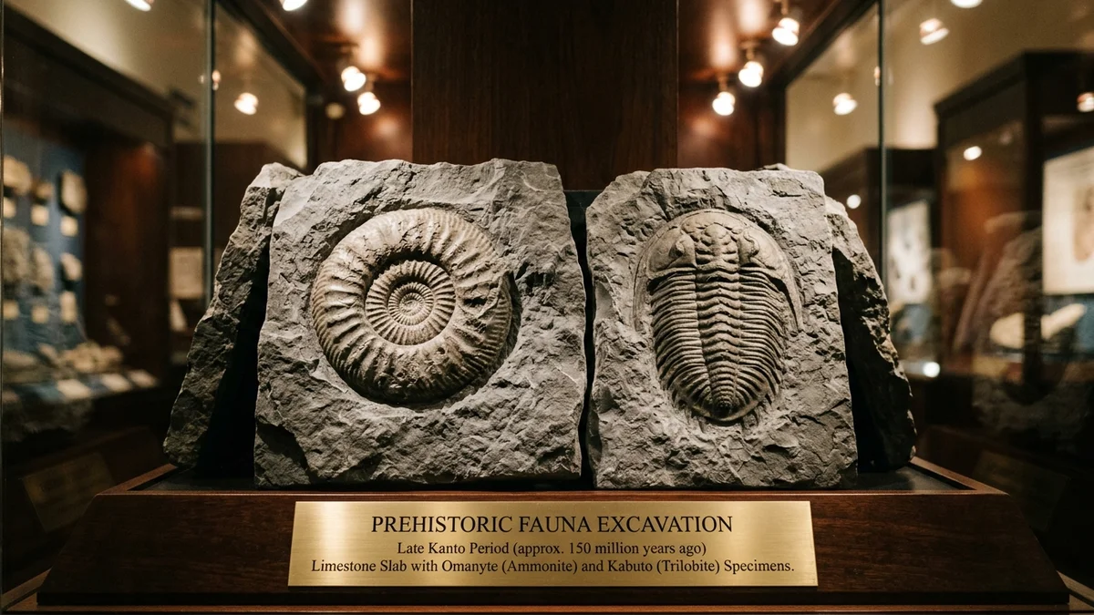 Dalles rocheuses d'empreintes fossiles de Kabuto et Amonita